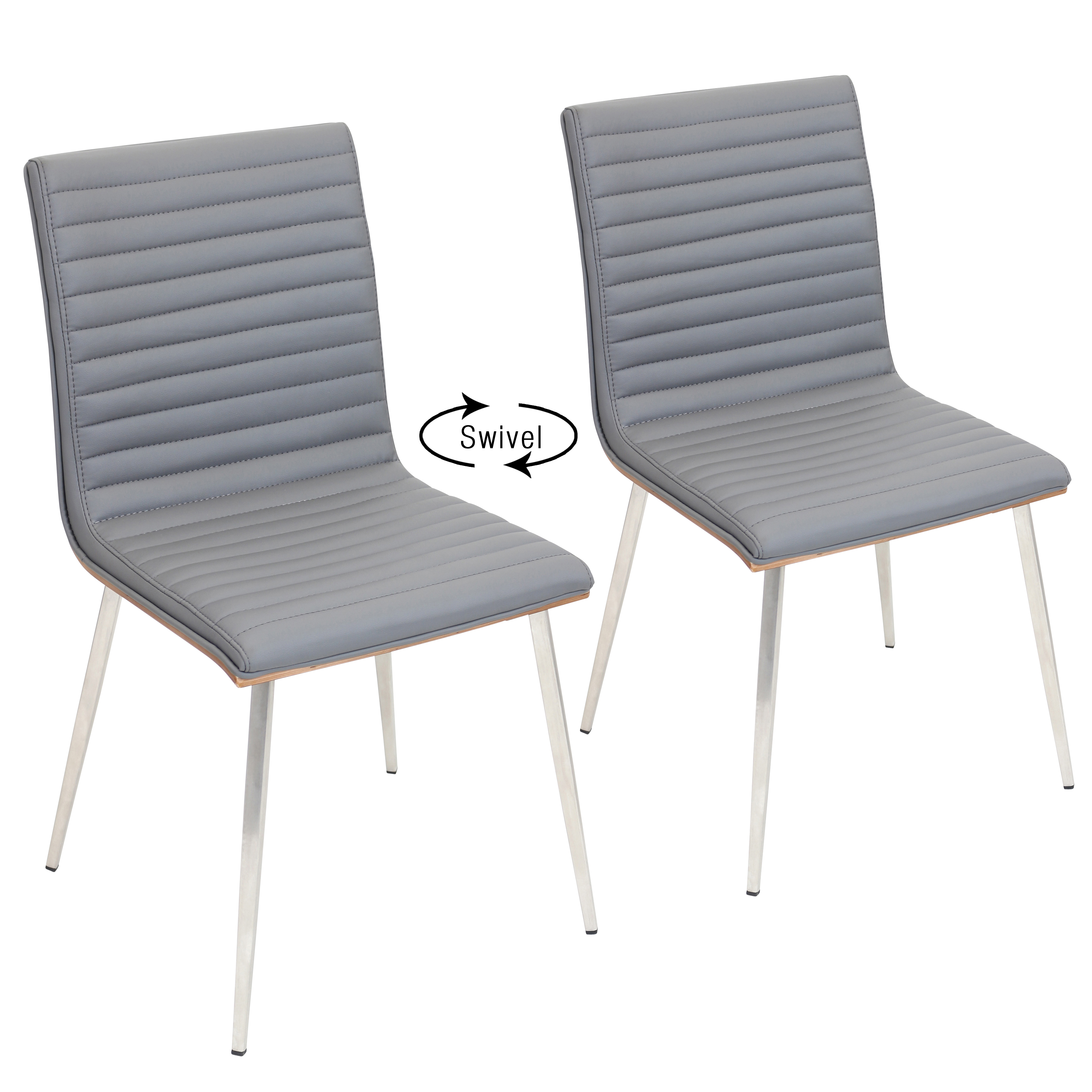 Mason Dining Chair (Grey Faux Leather + Walnut Wood + Stainless Steel) - Set of 2